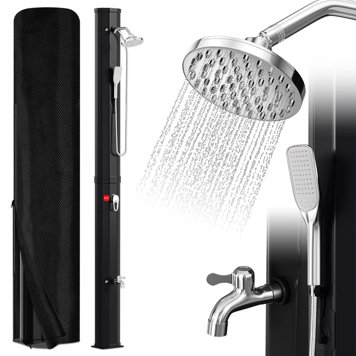 Solardusche 40L Solar Gartendusche mit 360°Regenduschkopf, Wasserhahn und handbrause, Warmes Wasser
