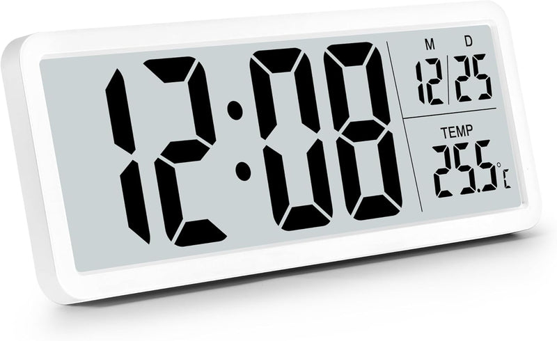 Sukeen Digitale Wanduhr batteriebetrieben, Wanduhr Digitaluhr mit grossen Ziffern, Temperatur, 12/24