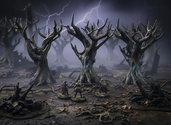 28-mm-Waldbaum-Gelände-Set (3 Teile) für Tabletop-Kriegsspiele und Rollenspiele | Einfache graue Gel