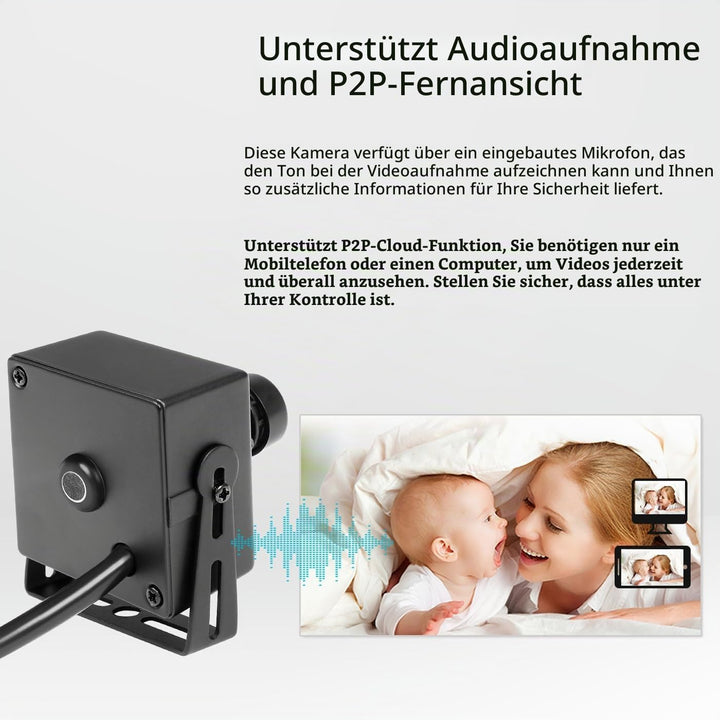 REVODATA 5MP Mini Sicherheits Innen POE IP Kamera mit Audio/Mikrofon, Audio Mini Grösse 3,6mm Objekt