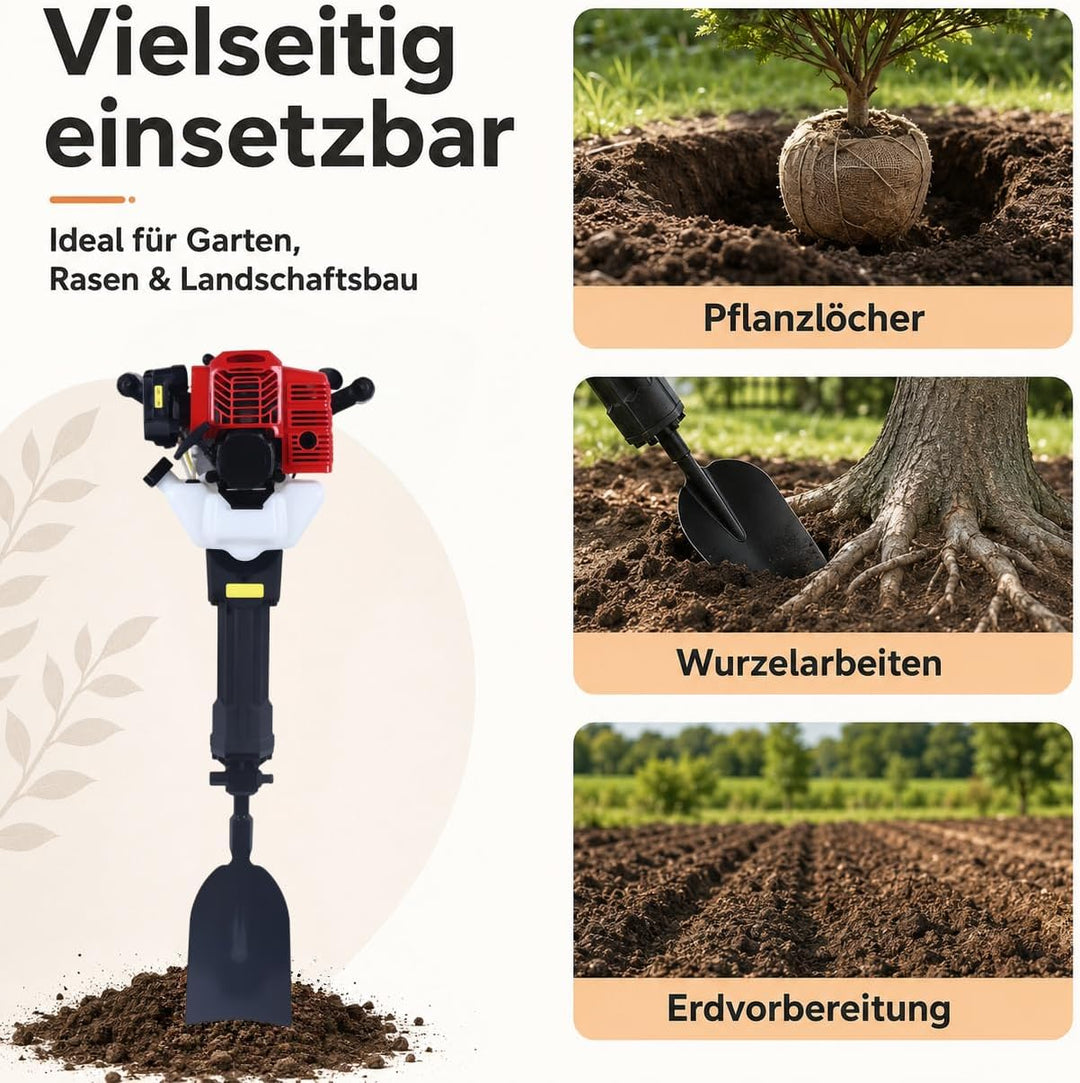 1900W Benzin Baumspaten &amp; Wurzelschneider - Robuster Baumumpflanzbagger für Garten, Rasen, Landschaf