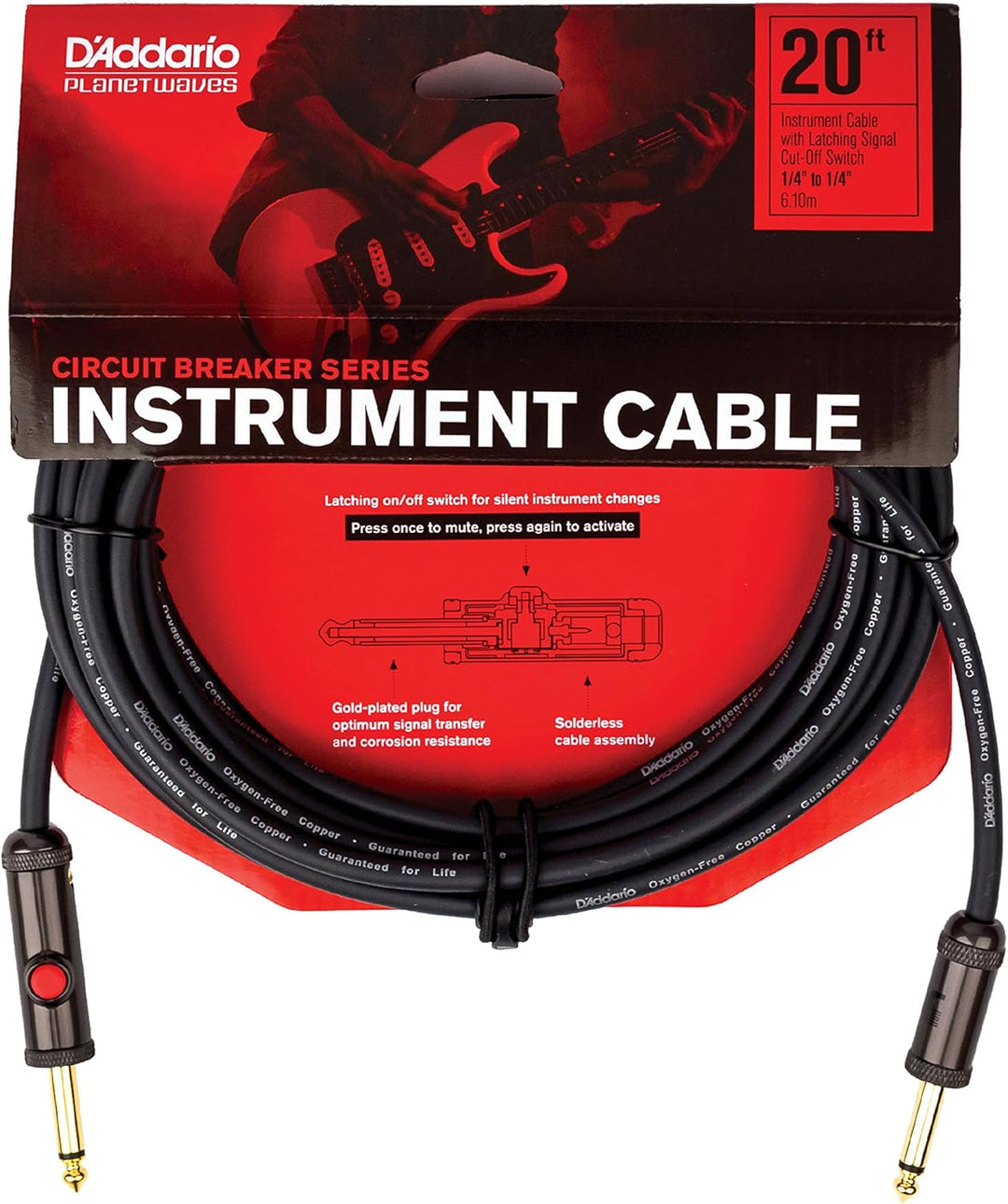 D 'Addario pw-agl-20 20 ft LS Instrument Kabel mit Latching geben, Schalter/Stecker gerade 20 Fuss G
