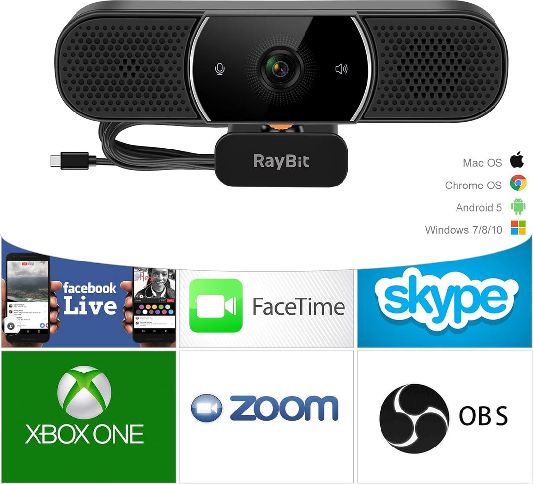 3-in-1 Webcam - 2K HD Webcam mit Mikrofon, Lautsprecher und Abdeckungen, Klarer Stereo-Sound & Belic