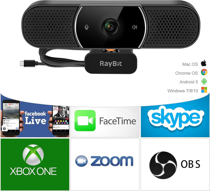 3-in-1 Webcam - 2K HD Webcam mit Mikrofon, Lautsprecher und Abdeckungen, Klarer Stereo-Sound & Belic