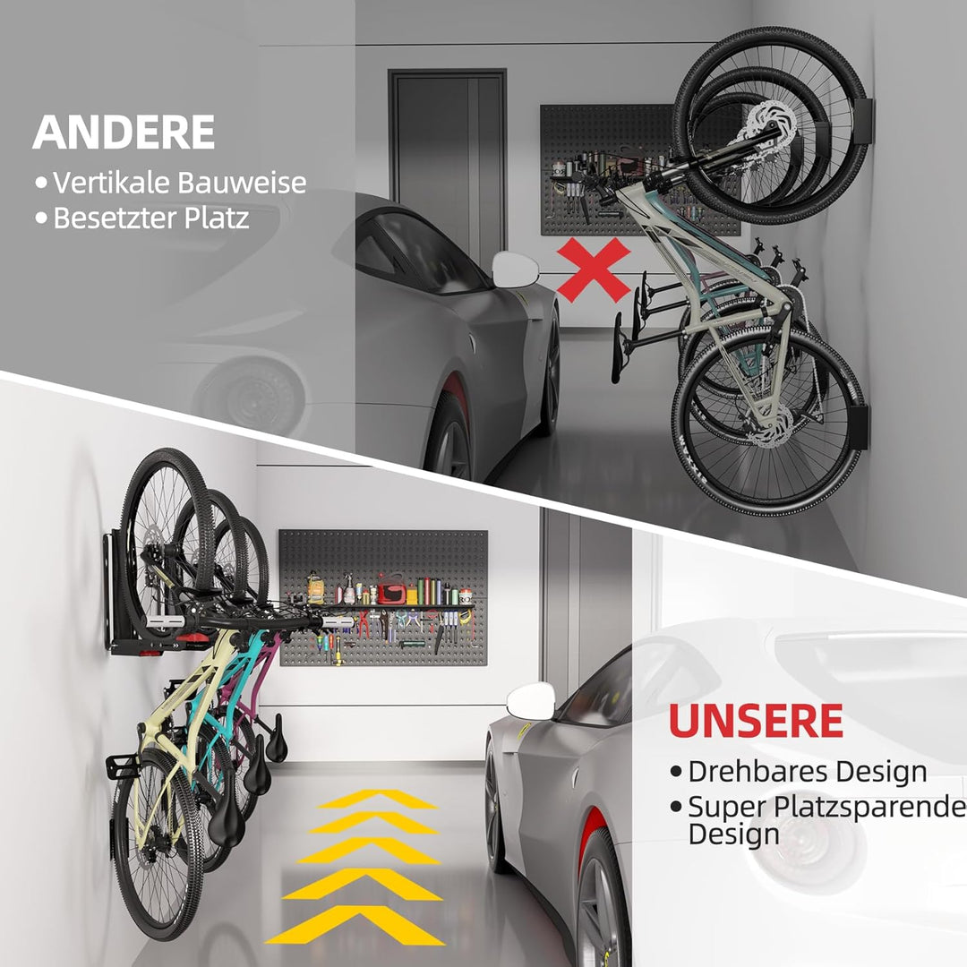 Urban Deco 2er-Pack Fahrradhalterung Wandhalterung schwenkbar, Platzsparender Ständer für die Garage