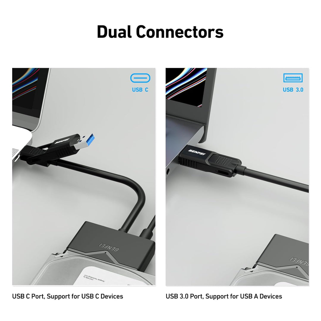 BENFEI USB 3.0 auf SATA Adapter, 2-in-1 USB C/USB 3.0 auf SATA III Festplattenadapter für 2,5 Zoll /