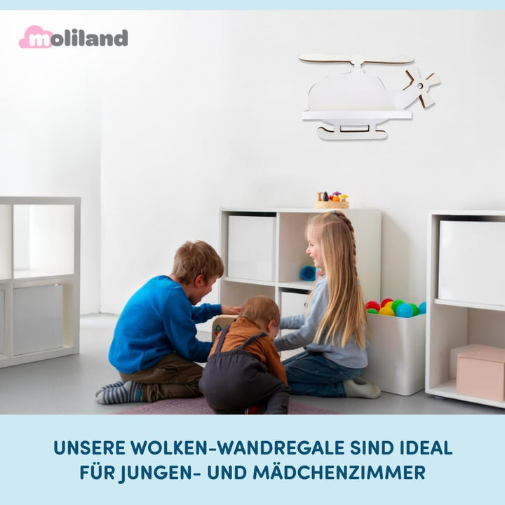 Regal Helicopter Hubschrauber | Weisses Hängendes Regal als Dekoration für Kinderzimmer | Skandinavi