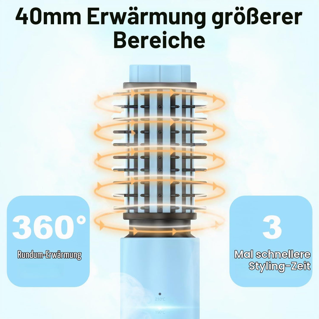 Dricar Kabellose Lockenstabbürste, Tragbare Reise Lockenstäbe Grosse Locken, 40mm Thermobürste Rundb