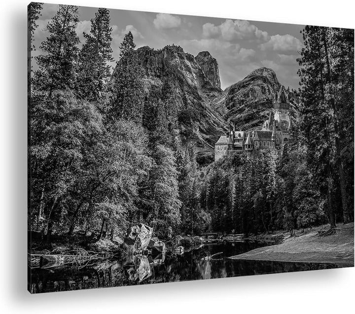 Schloss in den Wäldern Effekt: Schwarz&Weiss Format: 80x60 als Leinwandbild, Motiv fertig gerahmt au