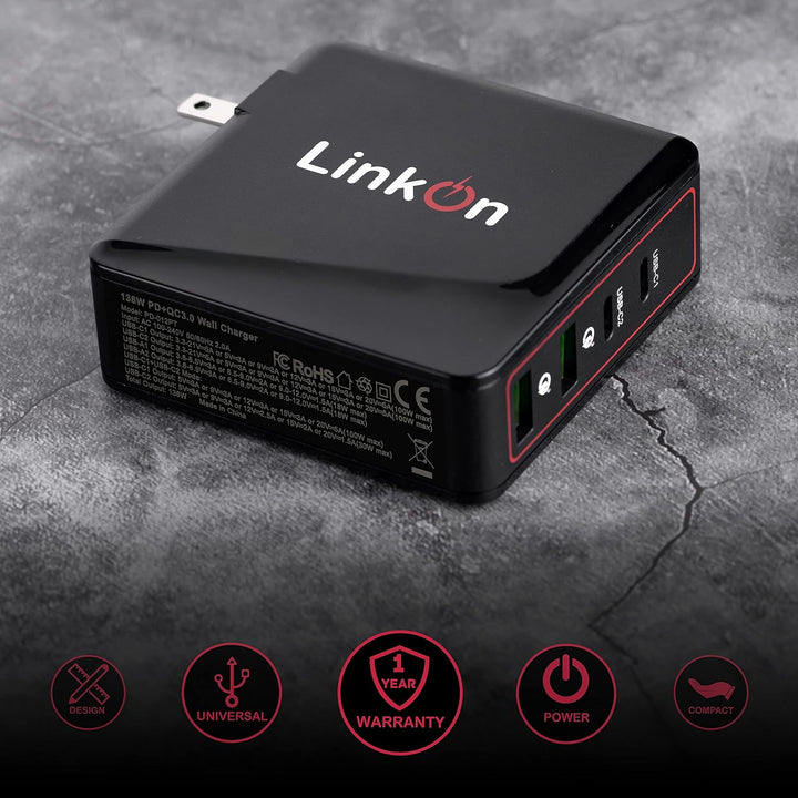 LinkOn Ganius 166W (136W Zertifiziert) Ladegerät GaN Tech Netzteil 100W USB-C PD3.0 PPS und 18W USB-