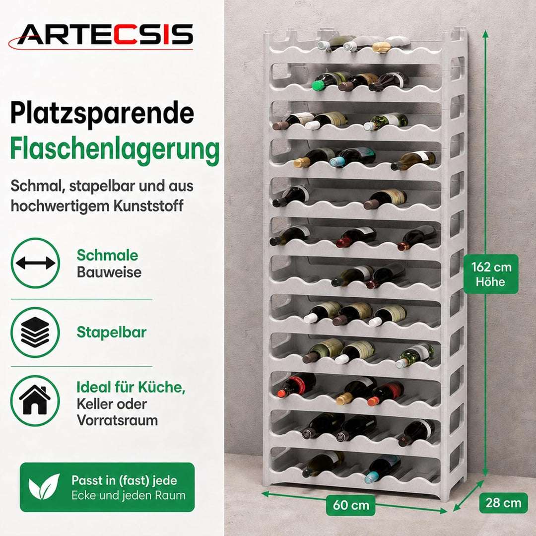 ARTECSIS Weinregal stapelbar Kunststoff für 72 Flaschen, stabiles Flaschenregal in Gastronomie-Quali