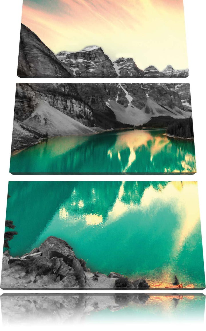 Pixxprint prachtvoller Moraine Lake in Canada als Leinwandbild/Grösse: 3 Teilig (120x80 cm) cm/Wandb