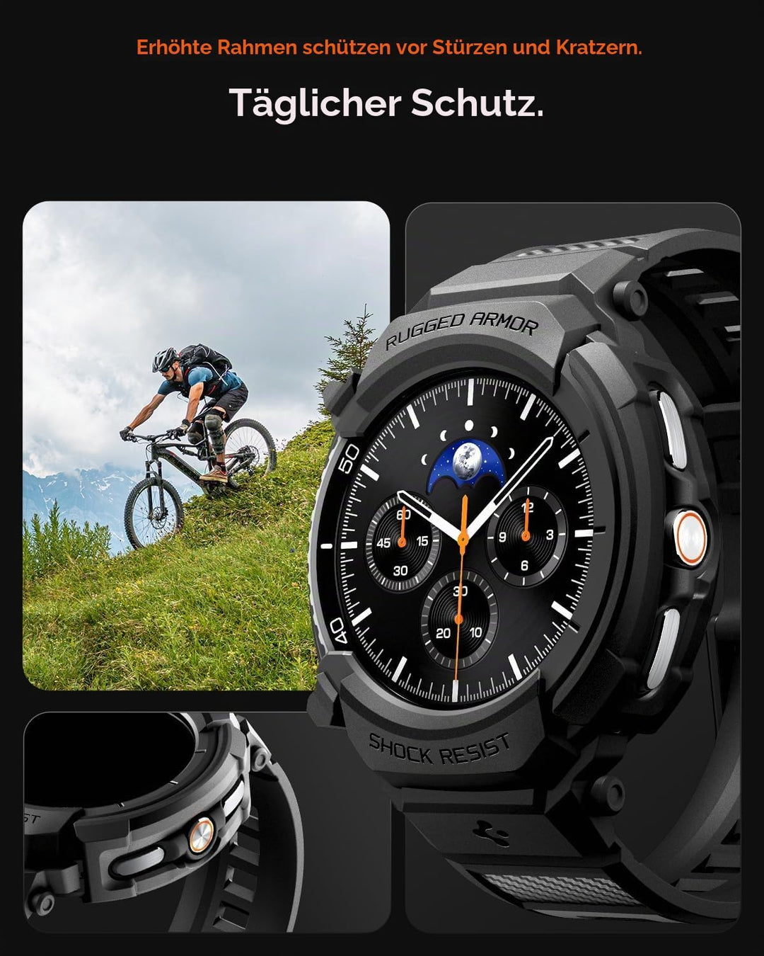 Spigen Rugged Armor Pro Hülle mit Band für Samsung Galaxy Watch 8 Classic | TPU-Unibody-Hülle mit Ar