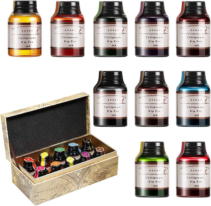 GC Kalligraphie Tinte-Set mit 10 Farben x 20 ml Tintenflaschen- Kohlenstofffreie Tinte für Füllfeder