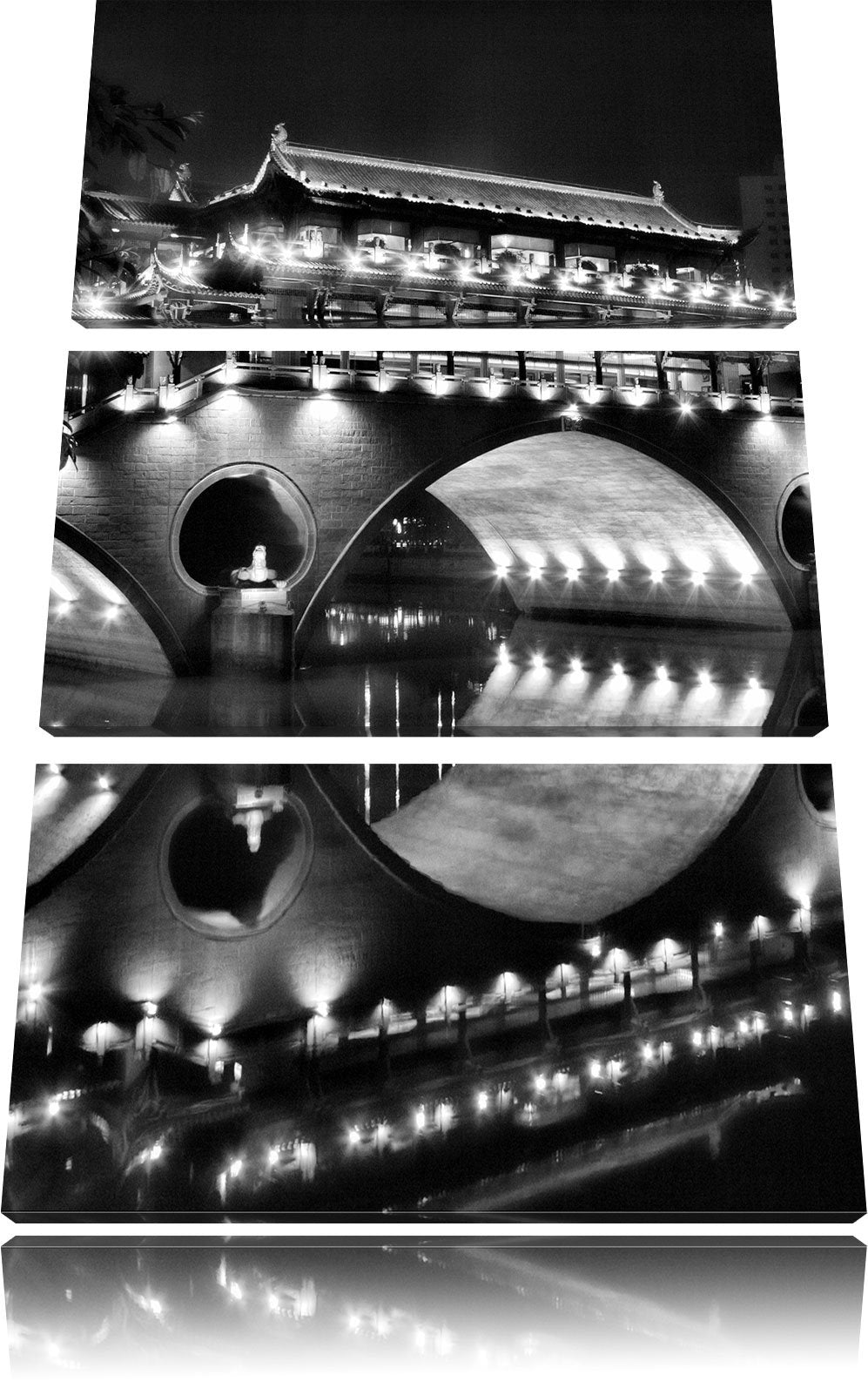 Pixxprint hellerleuchtete chinesische Brücke als Leinwandbild/Grösse: 3 Teilig (120x80) cm/Wandbild/