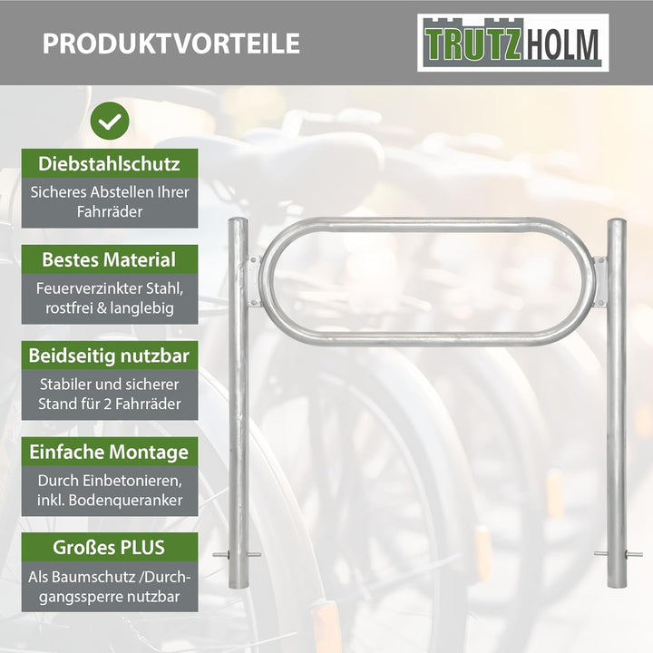 TRUTZHOLM 2x Fahrradanlehnbügel 115 x 124 cm mit Mittelrahmen Stahl feuerverzinkt Ø 60 mm zum Einbet