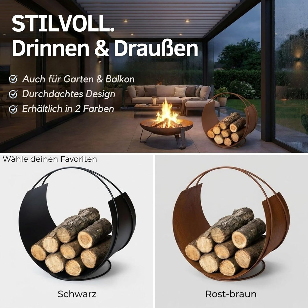 VASNER Situro S1/S2 Holzkorb, Kaminholzkorb Metall rund modern, praktische Brennholz Aufbewahrung, F