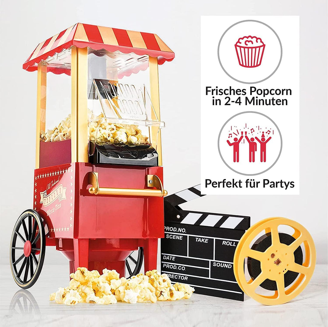 Gadgy Popcorn Maschine | Retro Popcorn Maker & Relaxdays, rot/weiss Popcorntüten, 48 Stück, gestreif