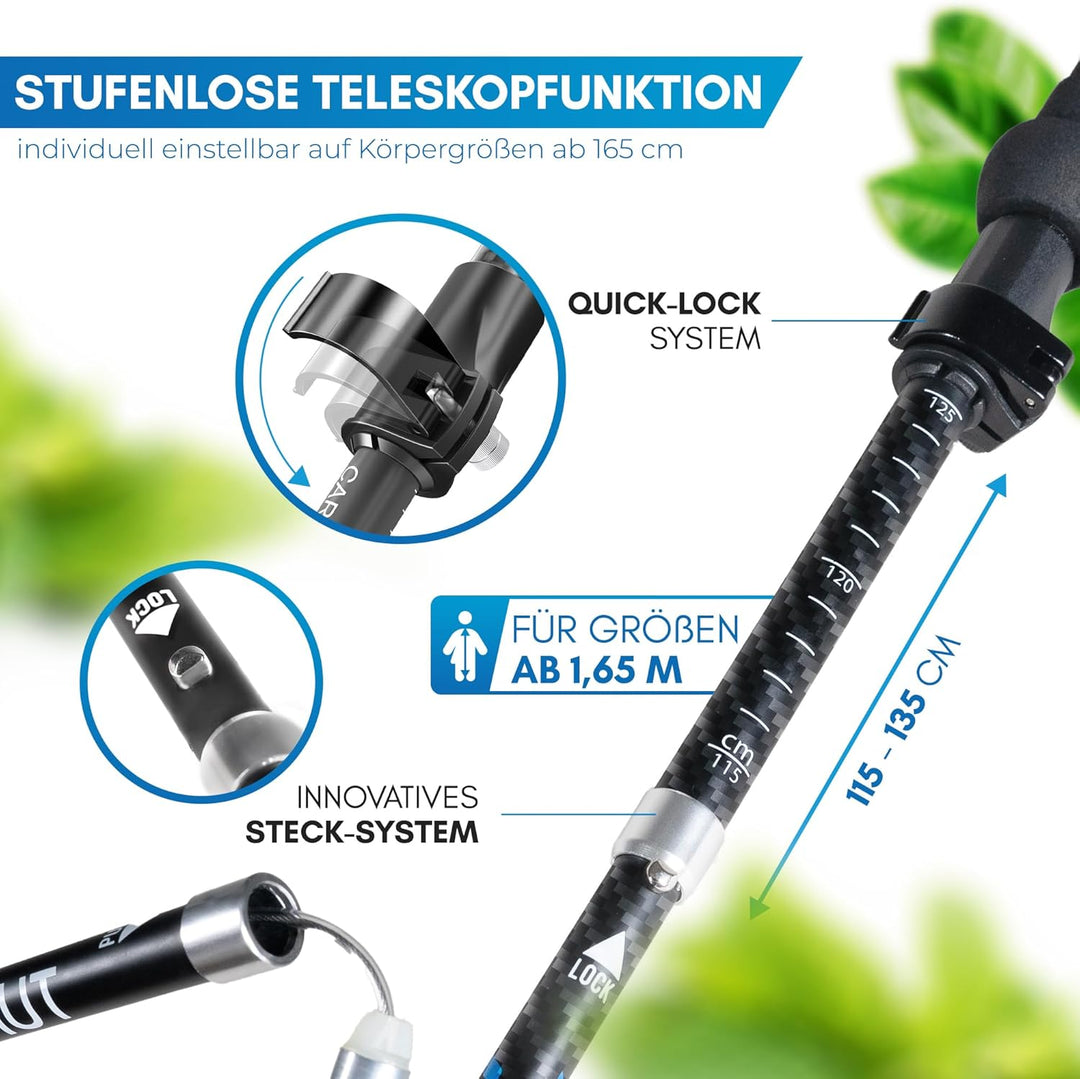 NORDMUT® Wanderstöcke faltbar aus ultraleichten Aluminium oder Carbon - ab 1,50m oder 1,65m - stabil