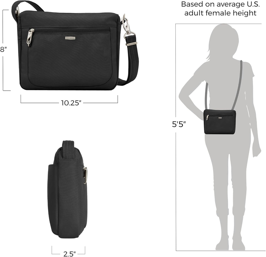 Travelon Uni Anti-Theft Classic Small East/West Crossbody Umhängetasche, 10.5 x 8 x 2.5 Schwarz