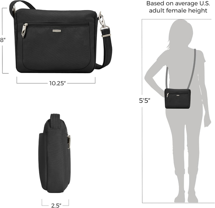Travelon Uni Anti-Theft Classic Small East/West Crossbody Umhängetasche, 10.5 x 8 x 2.5 Schwarz