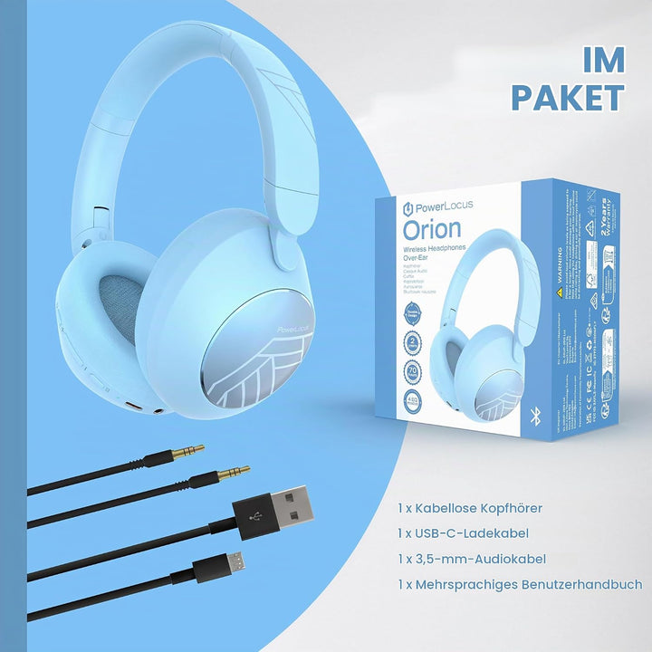 PowerLocus Bluetooth Kopfhörer Over Ear, Kopfhörer Kabellos Bluetooth mit Mikrofon, 70std Spielzeit,