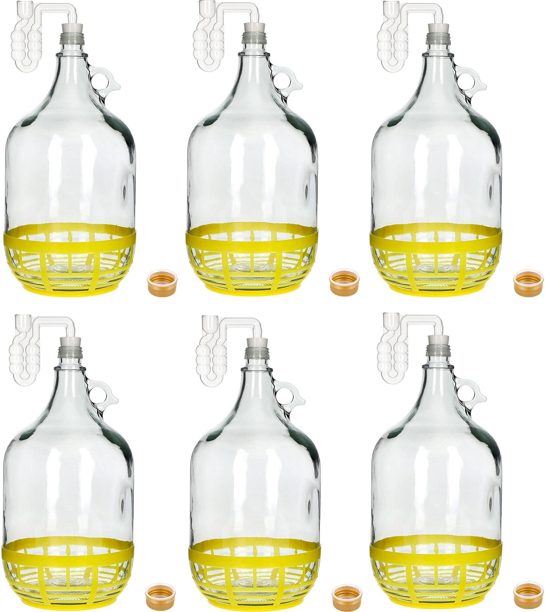 lilawelt24 6X 5L Flasche + Gummistopfen + Gärröhrchen Gärballon Set Weinballon Gärbehälter/brauen We