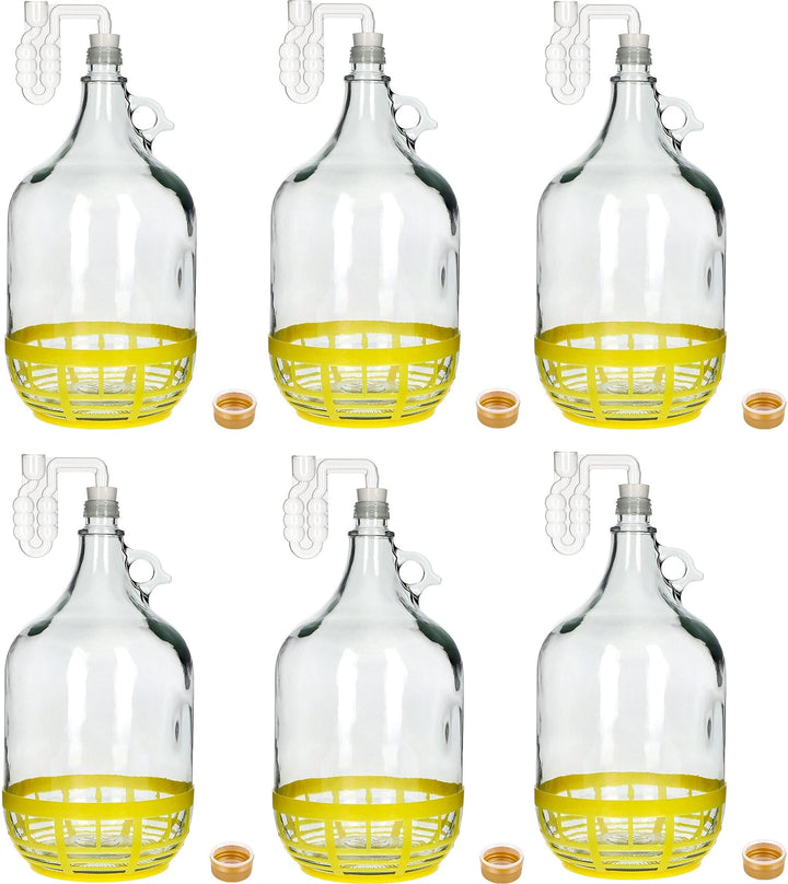 lilawelt24 6X 5L Flasche + Gummistopfen + Gärröhrchen Gärballon Set Weinballon Gärbehälter/brauen We