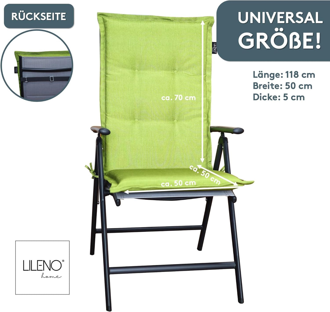 LILENO HOME Gartenstuhl Auflagen als [1er Set - Hochlehner] in Apfelgrün Uni - Bequeme Liegen als Si