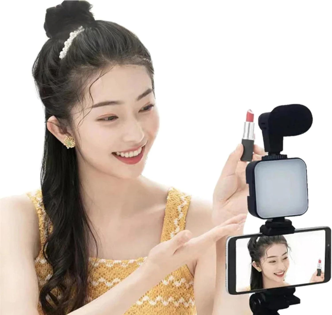 PARENCE.- Komplettes Vlogging-Set für Smartphone – verstellbares Stativ, Richtmikrofon, LED-Beleucht