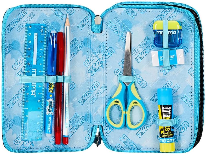 Seven Federmäppchen Kinder, Mäppchen Junge mit Inhalt, Federtasche Schule 3 Fächer,Schüleretui, gros