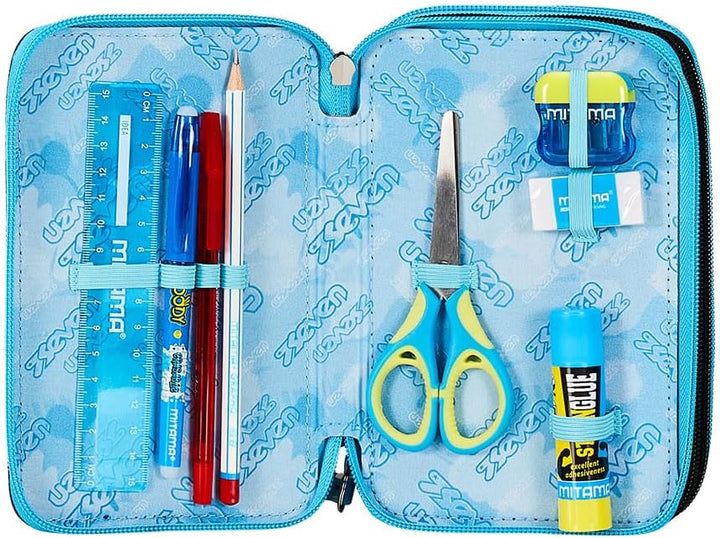 Seven Federmäppchen Kinder, Mäppchen Junge mit Inhalt, Federtasche Schule 3 Fächer,Schüleretui, gros