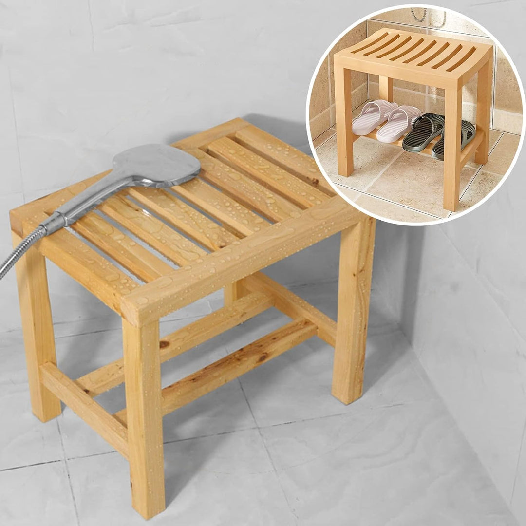AMSXNOO Bambus Badezimmer Hocker, Duschhocker Badhocker Sitzhocker für Garderobe Beistelltisch Badez