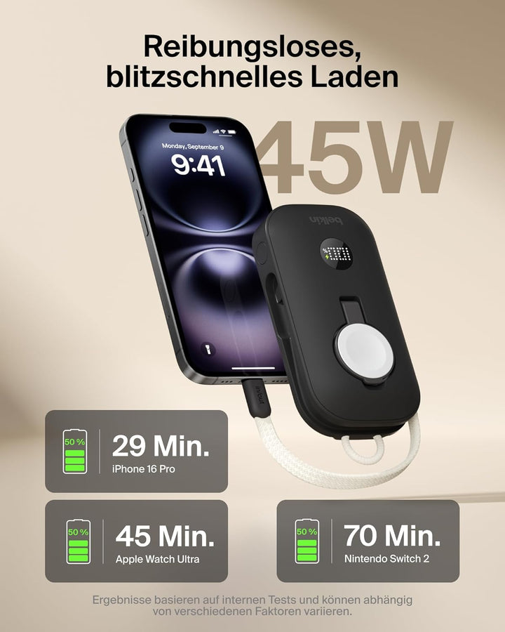 Belkin BoostCharge Pro 10000mAh Power Bank with Apple Watch Charger, Portable Charger with Integrate