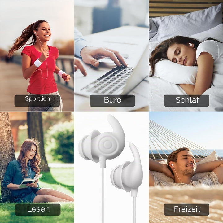 Hmusic Schlaf-Ohrstöpsel, kabelgebunden, Ultraleicht, weiches Silikon-Ohrstöpsel, 3,5 mm Kopfhörer m