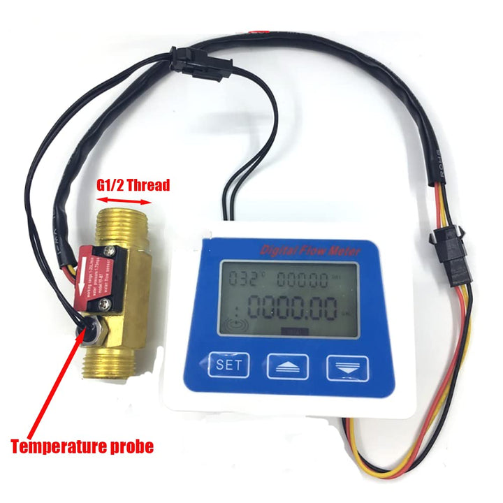 Wasserdurchfluss-Totalisierer und Durchflussmesser mit digitalem LCD-Display + G1/2 Zoll Hall-Effekt