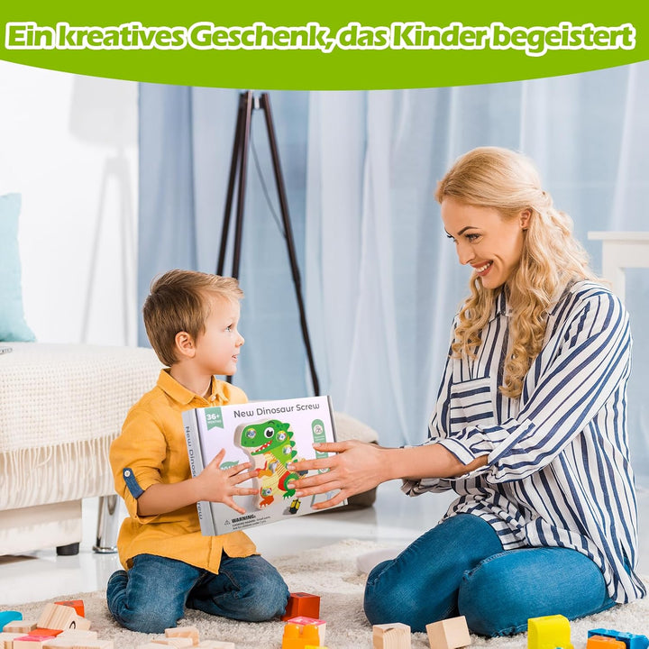 Montessori Dino Schraubbrett aus Holz – Busy Board Motorikbrett Lernspielzeug zur Förderung der Fein