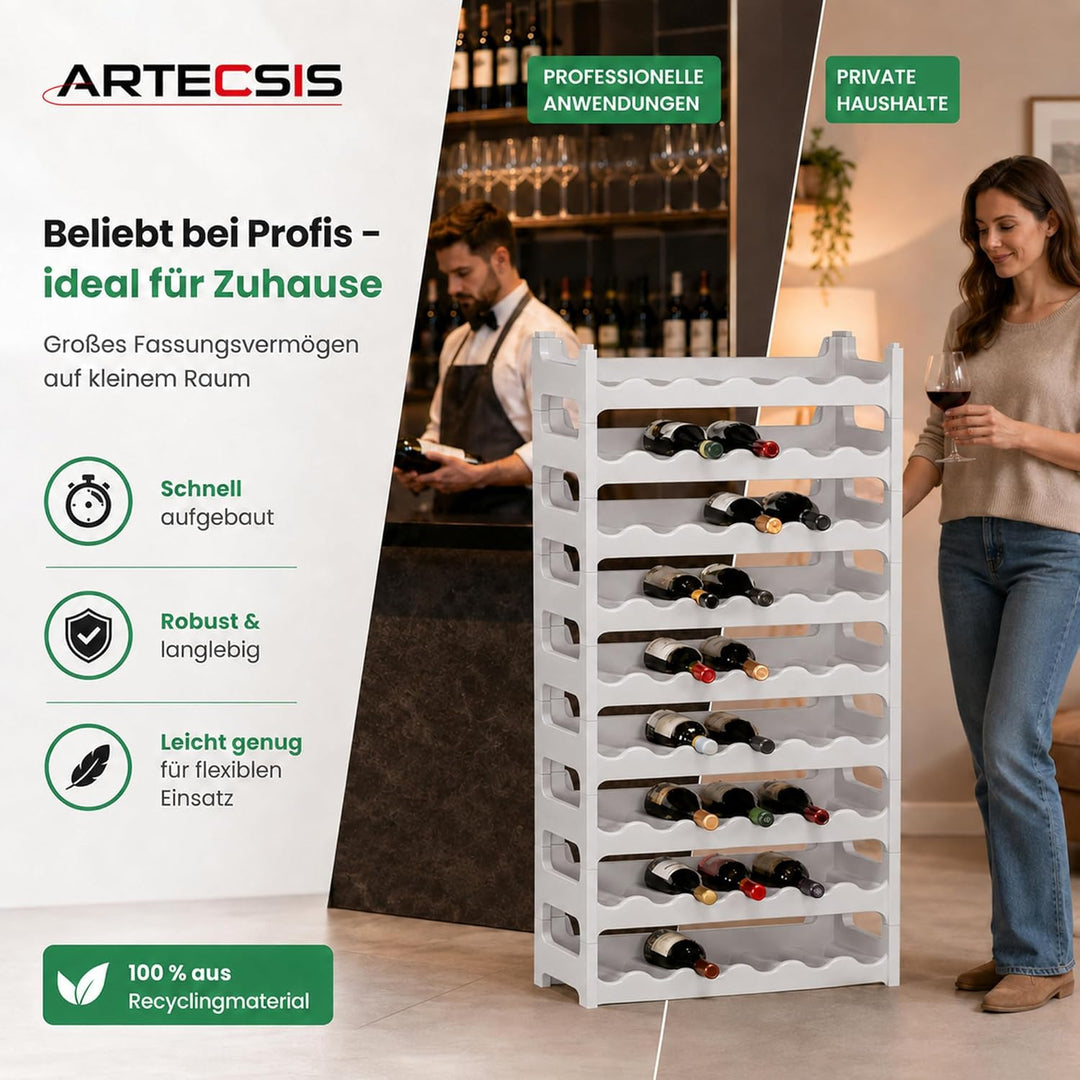 ARTECSIS Weinregal stapelbar Kunststoff für 60 Flaschen, stabiles Flaschenregal in Gastronomie-Quali