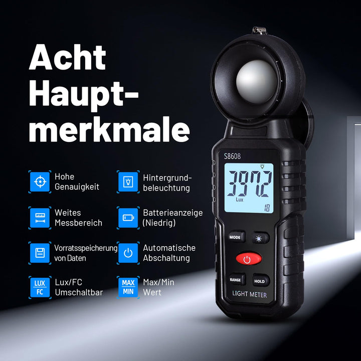 Mcbazel Digital Luxmeter Photometer Belichtungsmesser Beleuchtungsstärke Lichtmesser mit LCD Display