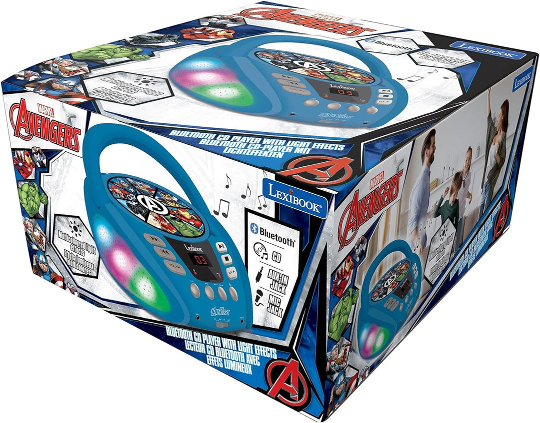 Lexibook RCD109AV Marvel Avengers-Bluetooth-CD-Player für Kinder-Tragbar, Lichteffekte, Mikrofonbuch