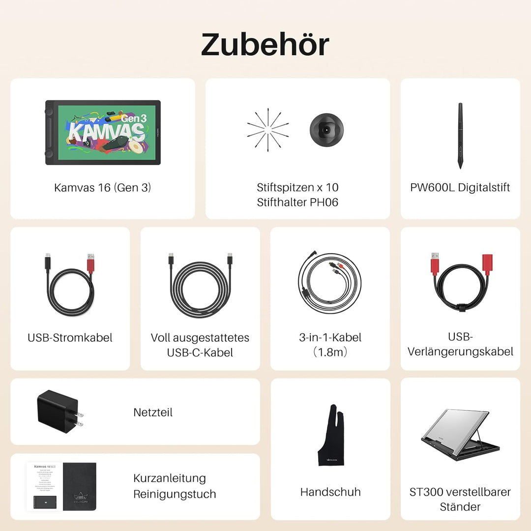 HUION Kamvas 16 Gen 3 2,5K QHD Grafiktablett mit Display, 15,8 Zoll Zeichentablett mit Entspiegeltem