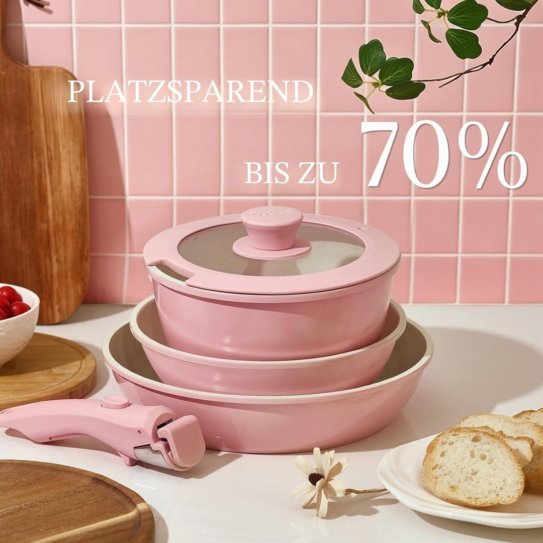 Keramik Topfsets Pfannenset 8 Teilig mit Abnehmbaren Griffen induktionsgeeignet mit Bratpfannen ofen
