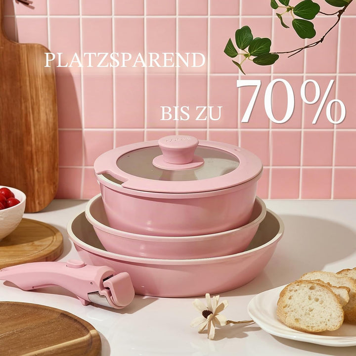 Keramik Topfsets Pfannenset 8 Teilig mit Abnehmbaren Griffen induktionsgeeignet mit Bratpfannen ofen