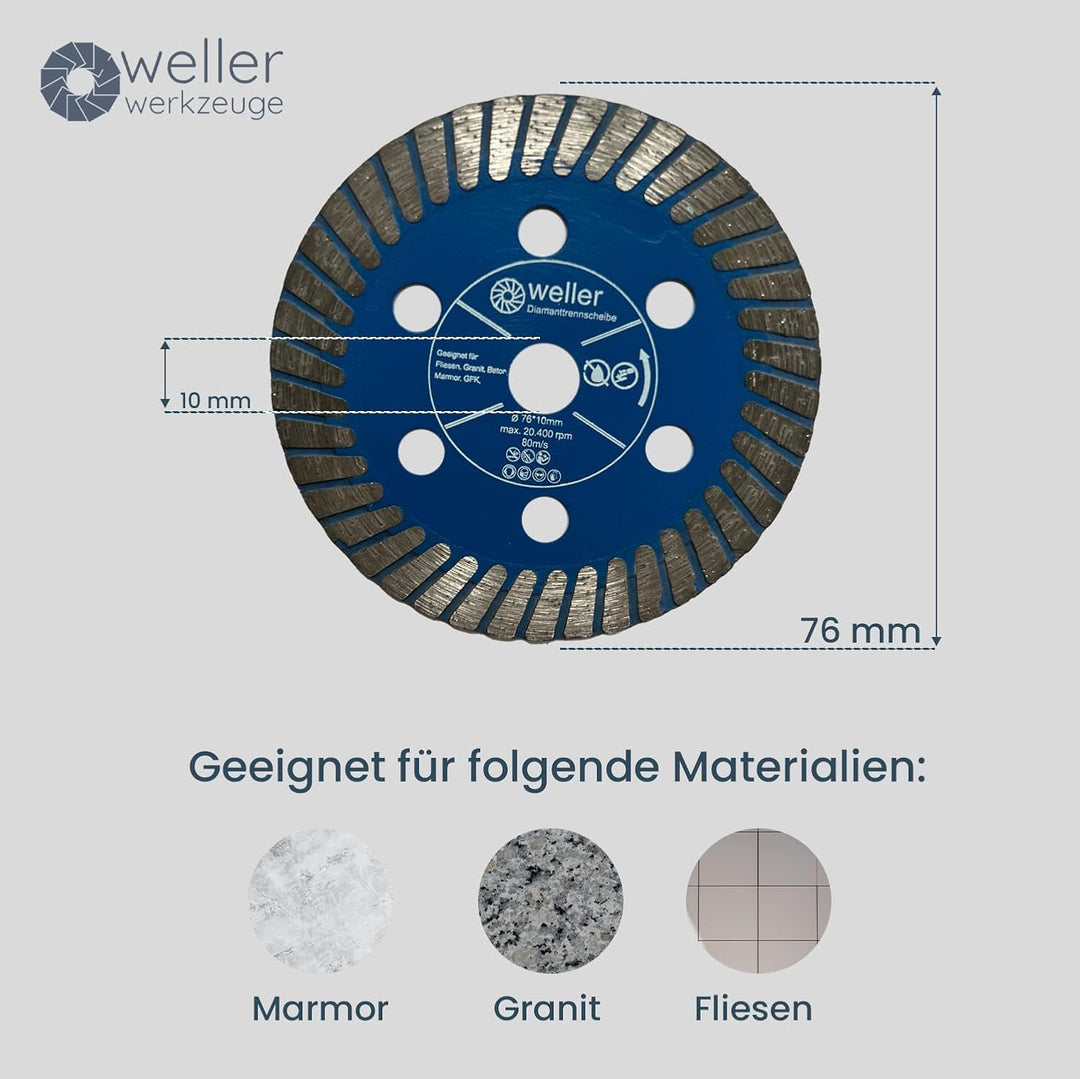 6x Sägeblatt Trennscheiben Set Ø76x10mm für mini Akku Winkelschleifer 10,8V 12V für alle Materialien
