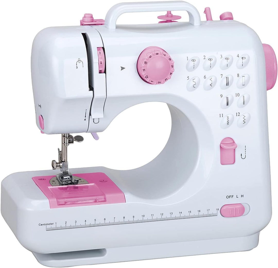 Mini Nähmaschine für Anfänger, 12 Stiche Haushalt Doppelfaden Multifunktionsnähmaschine für Kinder,