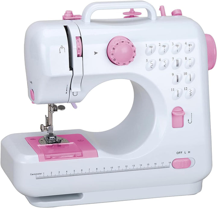 Mini Nähmaschine für Anfänger, 12 Stiche Haushalt Doppelfaden Multifunktionsnähmaschine für Kinder,