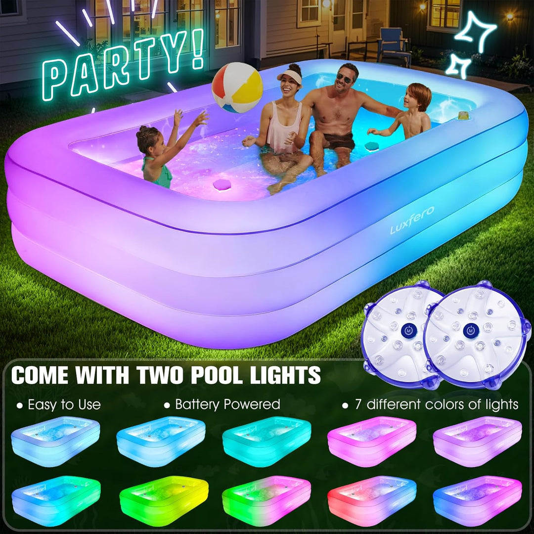 Luxfero Aufblasbarer Pool Erwachsene mit Sitz und Poolbeleuchtung, 280 x 160 x 50 cm Swimming Pool A