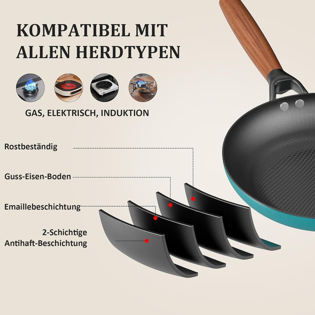 YUTANN Gusseisenpfannen Set 3-teilig, Vorgewürzt Bratpfannen aus Massivem Gusseisen, Pfannen Ø 20, 2