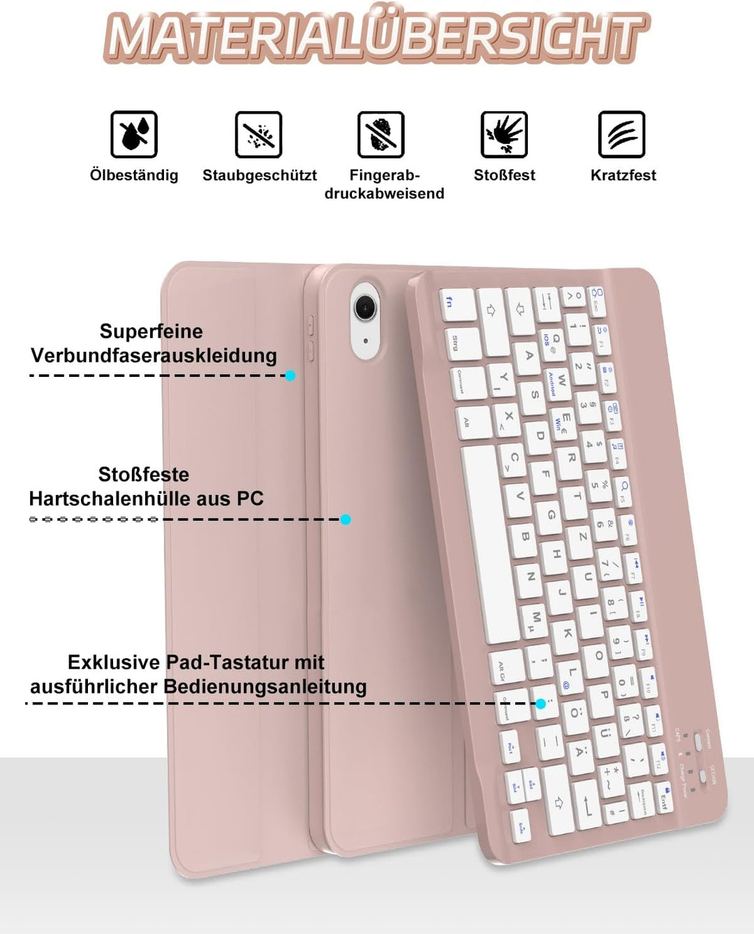 Tastatur Hülle für iPad 10 gen/A16 11 Gen - Soft TPU Rückseite Gehäuse Schutzhülle mit Pencil Halter
