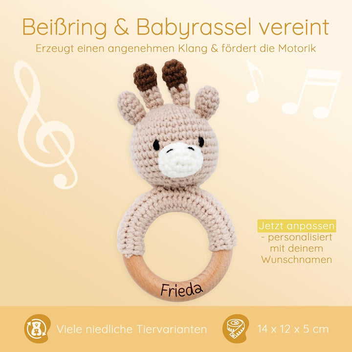 Bärenfreunde® - Personalisierter Beissring Baby - Niedlicher Greifling für Baby's ab 0 Monate - Baby